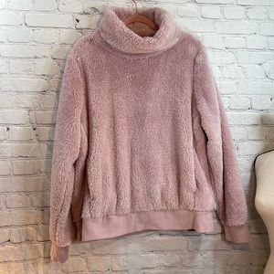 Lukka Lux Pink Turtleneck Teddy Jacket w/ Pockets Women's Size XL